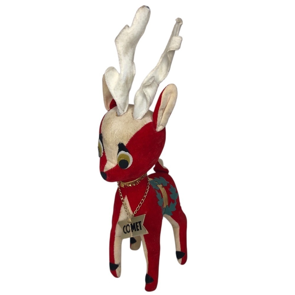 VINTAGE 50s 60s Morsly Rare Comet Red Velvet Reindeer Plush Christmas Japan